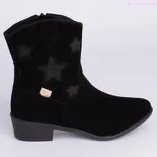 Bota Infantil Menina Kidy Folk Boho Estrelas Preto Country Moderna Western Inverno Confortável Leve