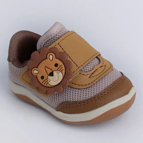 Tênis Infantil Meninos Kidy Colors Equilíbrio Leão Calce Fácil Confortável Antiderrapante Baby