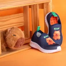 Tênis Infantil Menino Kidy Original Ultra Flex Capivara Marinho Calce Fácil Anatômico Brinquedo