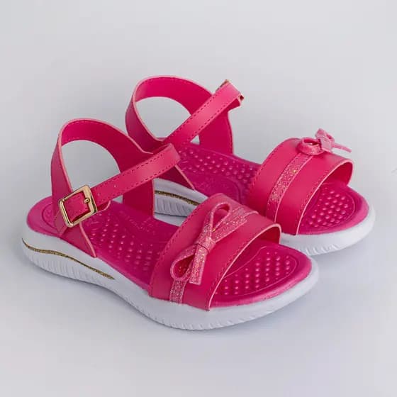 Sandália Infantil Menina Kidy Fly Pink Fivela Enfeite Laço Brilho Baby Confortável Delicada Casual
