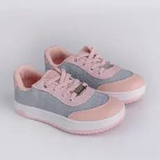 Tênis Infantil Menina Kidy Happy Jeans Detalhe Brilho Nude Cano Baixo Casual Confortável Cadarço