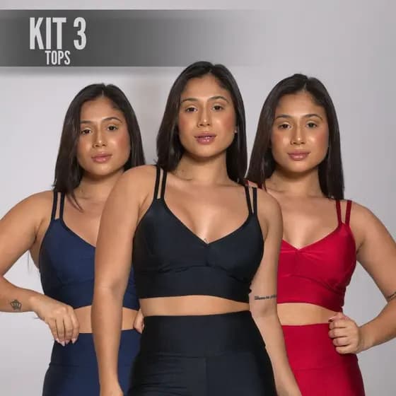 Kit 3 Tops Variados Academia Fitness Treino Alcinha Com Bojo Removível Feminino