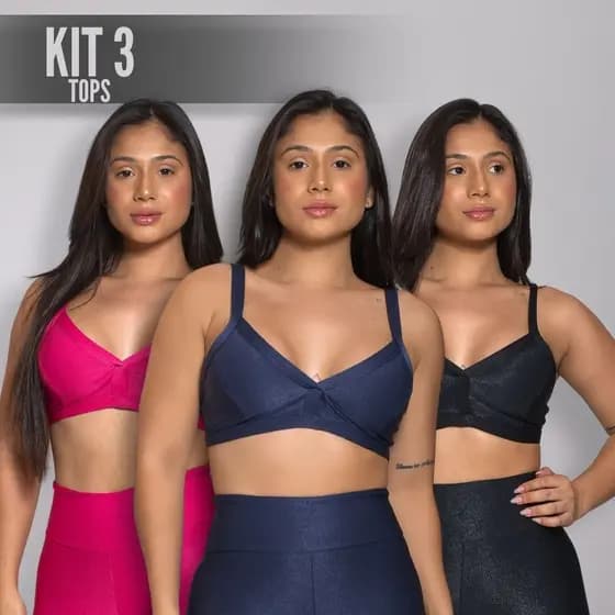 Kit 3 Tops Variados Academia Feminino Treino Fitness Alça Costa Aberta