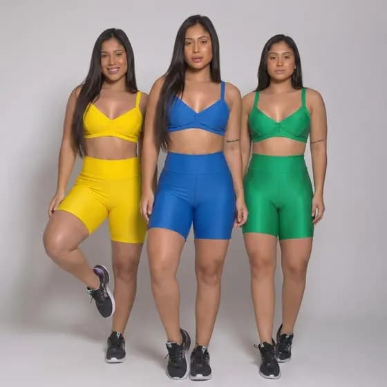 Conjunto Fitness Feminino Copa do Mundo Top e Bermuda Academia Brasil Luxo