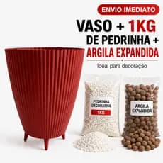 Kit Vaso Decorativo Para Plantas Com Pedrinhas e Argila Expandida