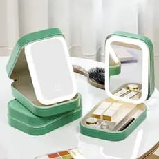 Mala Cosmética LED Com Espelho , Couro PU 3 Bolsa De Maquiagem Brilho Ajustável , Divisórias Ajustáveis Luz De Toque USB