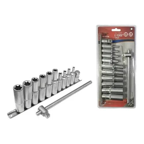 Jogo De Soquete Longo E-torx Femea 12 Pcs 1/2 X 3/8 Corneta Profissional