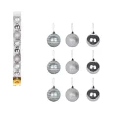 Kit 9 Bolas de Natal Prata Texturizadas 5cm Enfeite Árvore Natalina Luxo Decorativa