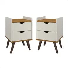 Kit 2 Mesa de Cabeceira Criado Juma Pés Antiumidade Corrediças Telescópica Quarto Decor Off White Freijó
