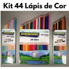 Kit 44 Lápis de Cor (24 CORES + 10 Cores Tom Pastel +10 Cores Tons de Pele) Escolar Sextavado