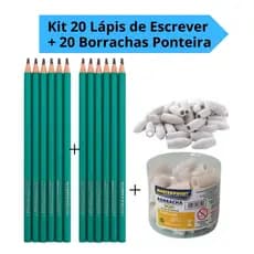 Kit 20 Lápis de Escrever HB N°2 Sextavado + 20 Borrachas Ponteira Desenho Escolar