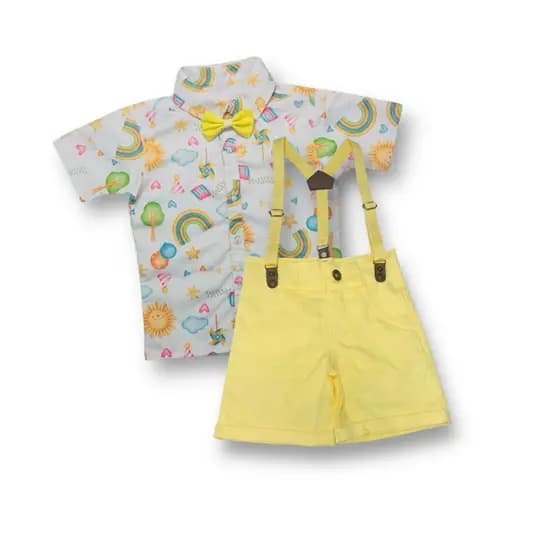 Conjunto Temático Roupa Infantil 365 SORRISOS SOL OU Camisa Menino temático Nuvem Arco Íris social