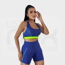 Conjunto Short e Top Com Bojo Academia Fitness Legging Feminino Cintura Alta