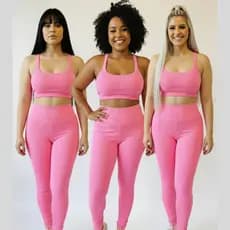 Conjunto Academia Canelado 3D Modela Corpo Legging Cintura Alta Sem Transparência Feminino Fitness