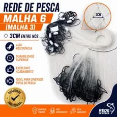 Rede de Pesca Profissional Malha 6(Malha 3)Fio 0,20mm 1,80 Alta Resistência Pesca 5 a 10 metros FULL