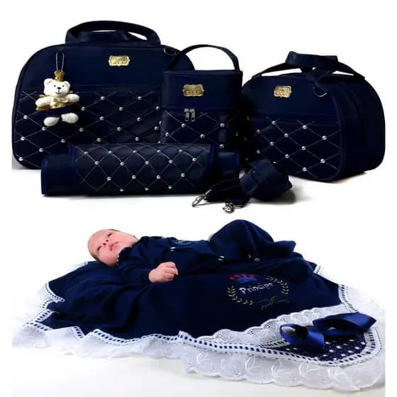 Kit de Bolsas Bebê Térmica Impermeável + Um Kit Saída de Maternidade 100% algodão