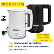 Chaleira Jarra Elétrica 110V 1000W Ou 1500W 220V 1,6L Base Led Indicativo Desligamento Automático