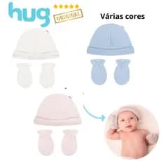 Kit Touca e Luva HUG Recém Nascido Maternidade Suedine 100% Algodão
