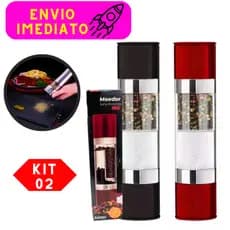 Kit 2 Moedor Manual Ajustável de Sal Pimenta Temperos 2 em 1 Inox Plástico Resistente