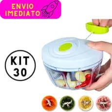 Kit 30 Triturador Alho Manual Processador 500ml De Alimentos 3 Lâminas Picador Fatiador Legumes