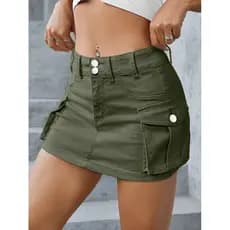 Saia Feminina 2024 INS Rua Moda Lápis Saia Cor sólida Bodycon Denim meia saia verde XL