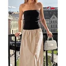 Mulher Vestido de verão sem alças Estilo Chic Vestido Bloco de Cores Saia Longa para verão Moda de Rua Tendência