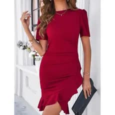 Vestido Feminino Elegante Fino Ajuste Cocktail Vestido Primavera 2024 Midi Sereia Saia Claret XL