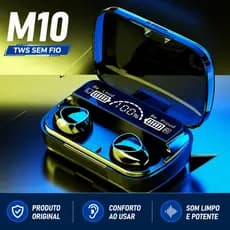 Fone Bluetooth M10 TWS 5.1/5.3 Estéreo com Power Bank Display LED IPX7 Gamer Sem Fio