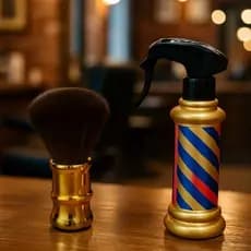 Kit Luxo para Barbearia - Borrifador Spray Dourado + Pincel Profissional - Design Moderno e Sofisticado