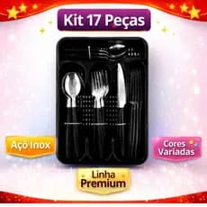 Kit Conjunto Talher Faqueiro com até 17 Peças Aço Inox Cozinha Com Suporte Para Gaveta - Preto - Vermelho - Rosa