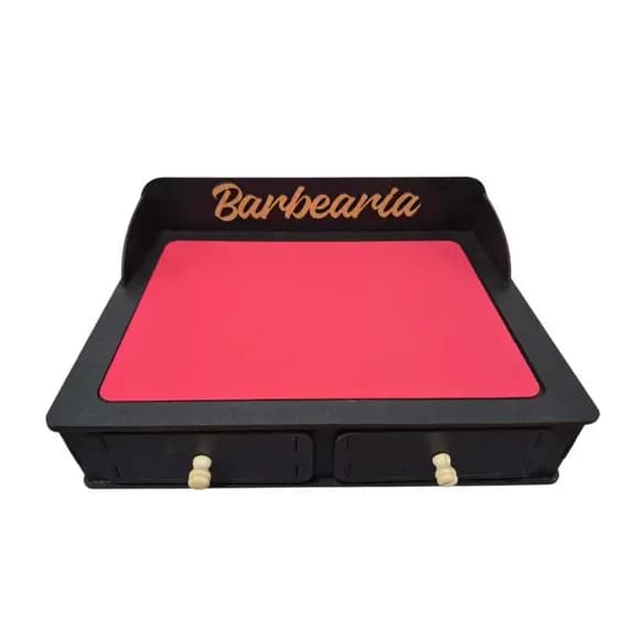 Bancada com Tapete Porta Máquina Slim com Gaveta e Porta Pentes Barbearia Profissional MDF Pronta Entrega Envio Imediato