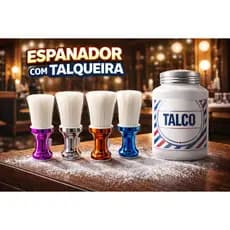 Espanador de Pescoço Profissional com Talqueira – Escova Barbeiro Cerdas Macias Alta Qualidade