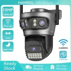 Hamrol Três Lentes Tela15mp PTZ WiFi Câmera 5G & 2.4HZ Monitoramento Alarme Sem Fio CCTV