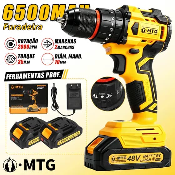 Furadeira De Impacto Sem Escova 21V WJ110 35N·m De Torque + 2 Baterias 48V Com Visor