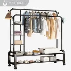 Arara de Roupas com Sapateira + Prateleira | Cabideiro de Chão Compacto | Guarda-Roupas Portátil para Quarto