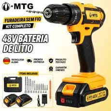 Furadeira Parafusadeira Brushless 48V 45Nm Profissional 2 Baterias e Maleta Hanabi