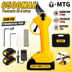 Tesoura Elétrica de Poda 48V Profissional Kit Completo com 2 Baterias e Maleta Rígida