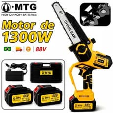 Motosserra Elétrica 88V Com 2 Baterias | Corta Troncos Até 30cm Para Carpintaria Sistema Anti-Trava