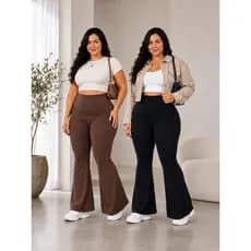 Calça Flare Feminina Plus Size Flanelada Legging Bailarina Cós Alto Social