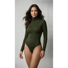Body Feminino Cacharrel Manga Longa Blusa Gola Alta Suplex Verde Militar