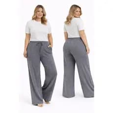 Calça Pantalona Feminina Plus Size Lanzinha Cintura Alta com Bolso