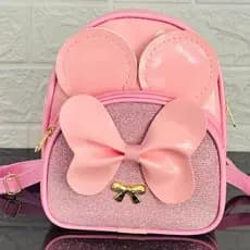 mochila infantil bolsa com brilho com bolso na frente ,orelhinhas da minnie e laço