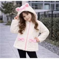 Casaco Teddy Infantil Menina com capuz ded orelhinhas Casaco pelinho Quente Jaqueta frio Infantil