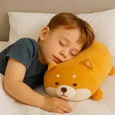 Boneco Cachorro Shiba Deitado Cilíndrico 30cm Antialérgico Pelúcia Infantil Presente dia das crianças Natal Ano Novo