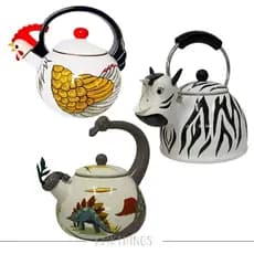 Chaleira Esmaltada Indução Com Apito - 2,5litros - Diversos Galinha/Zebra/Dino/Porquinho