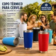 Kit 6/12/18 Copo Térmico de Cerveja OFERTA com Tampa Abridor 473ml - Conserva Gelado, Parede Dupla a Vácuo