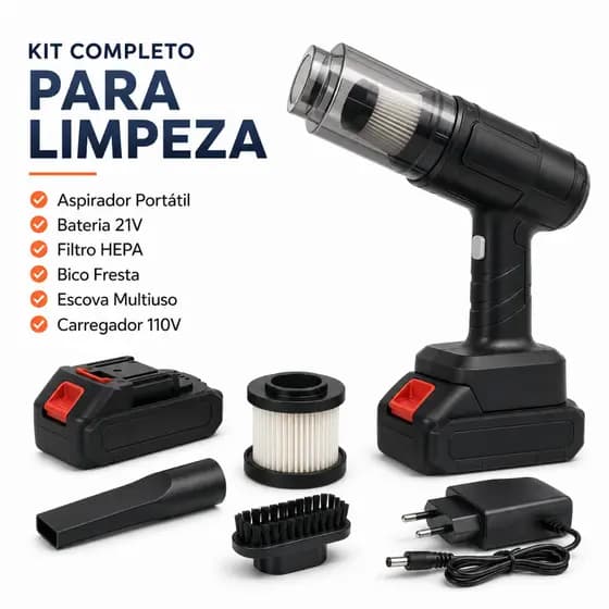 Aspirador De Pó Portátil Sem Fio 21V 110V/220V Recarregável Para Carro Casa
