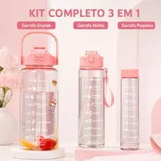 Kit 3 Garrafas de Água Rosa com Alça Para Academia Escola Trabalho