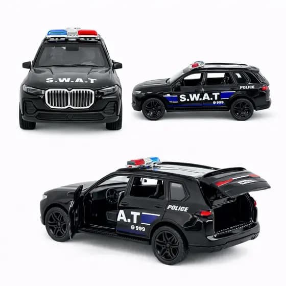 Carrinho Polícia SWAT SUV Metal Abre Portas Porta-Malas