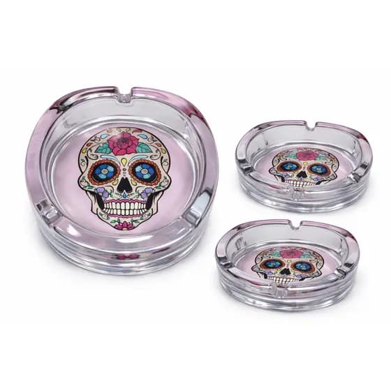 Cinzeiro de Vidro Decorado – Caveira Mexicana Colorida
